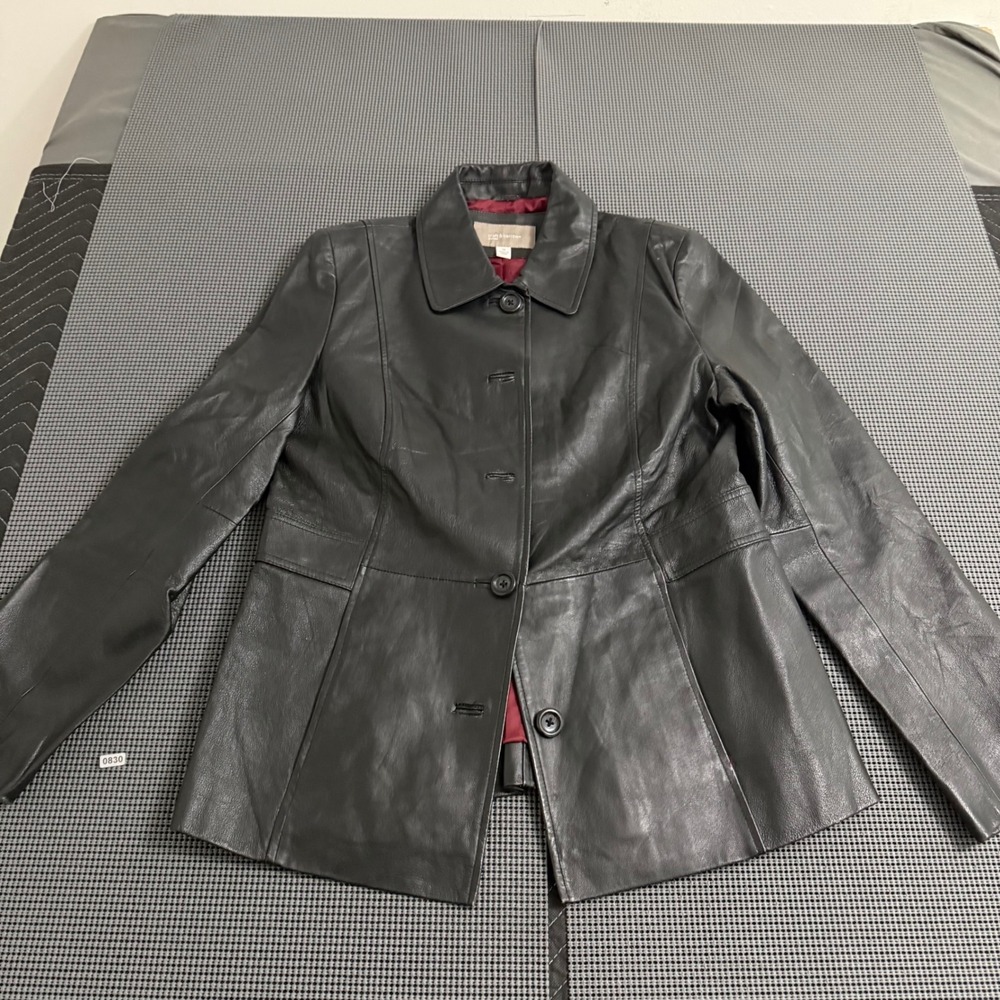 Croft & Barrow Womens Black Leather Button Front Jacket Coat Medium Classic M